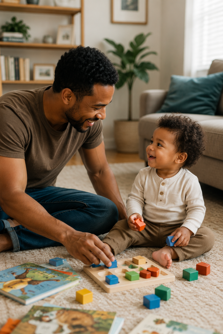 parent using morning routines to encourage toddler language development