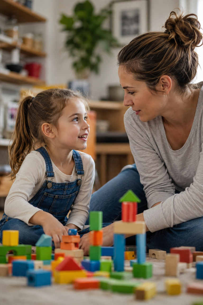 Parent listening carefully to child speaking during play