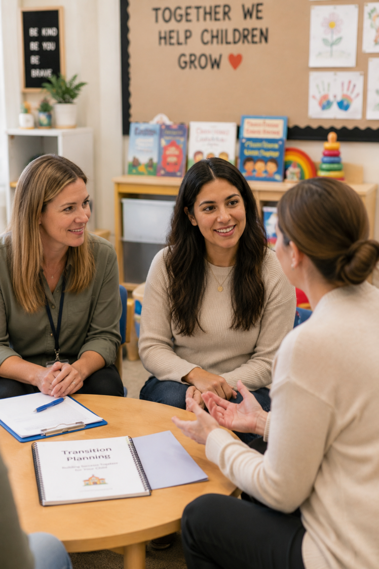 Early intervention transition meeting with family and preschool team