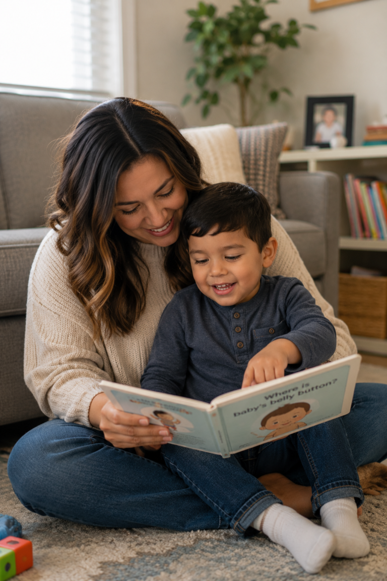 family reading with toddler