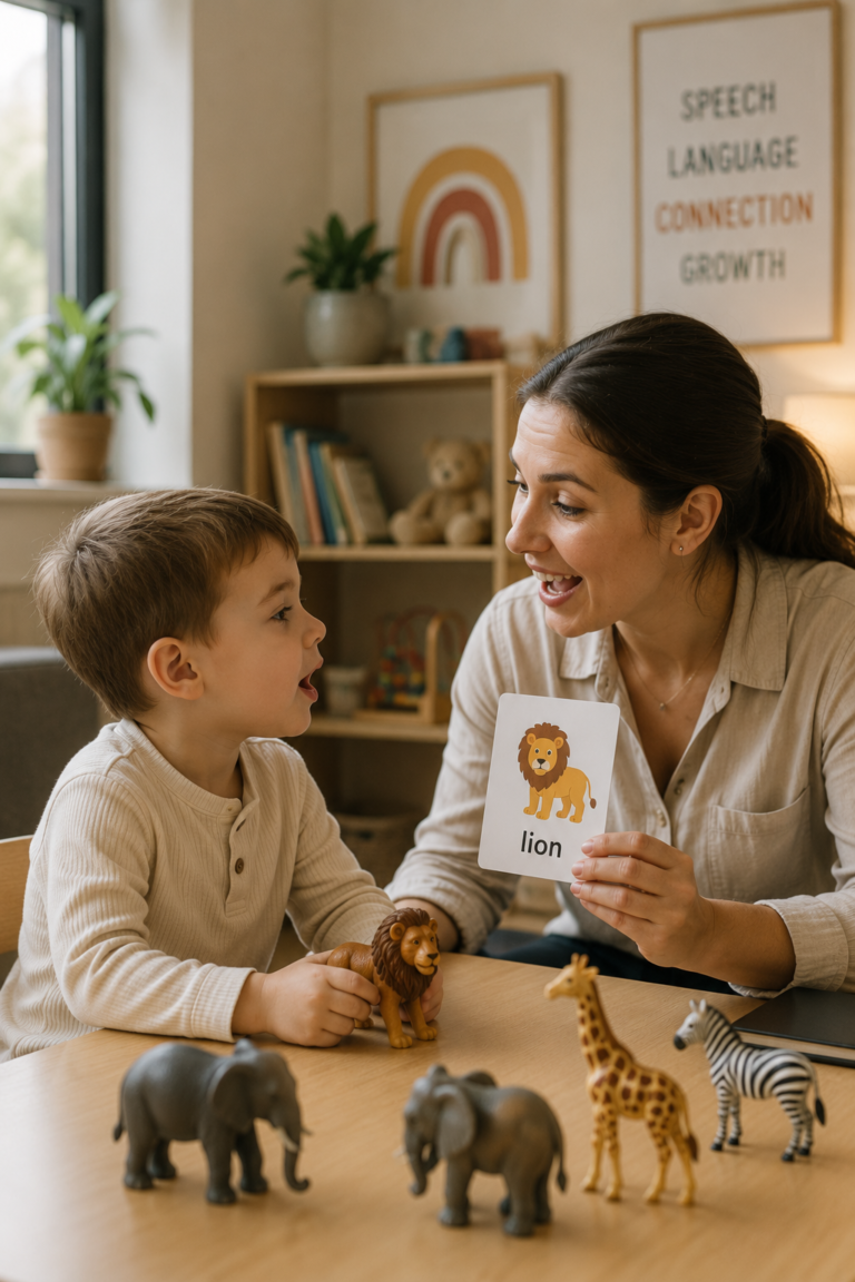 Child practicing final consonant deletion words through play