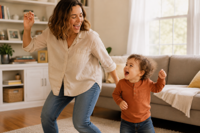 Parent and toddler singing together to support communication development