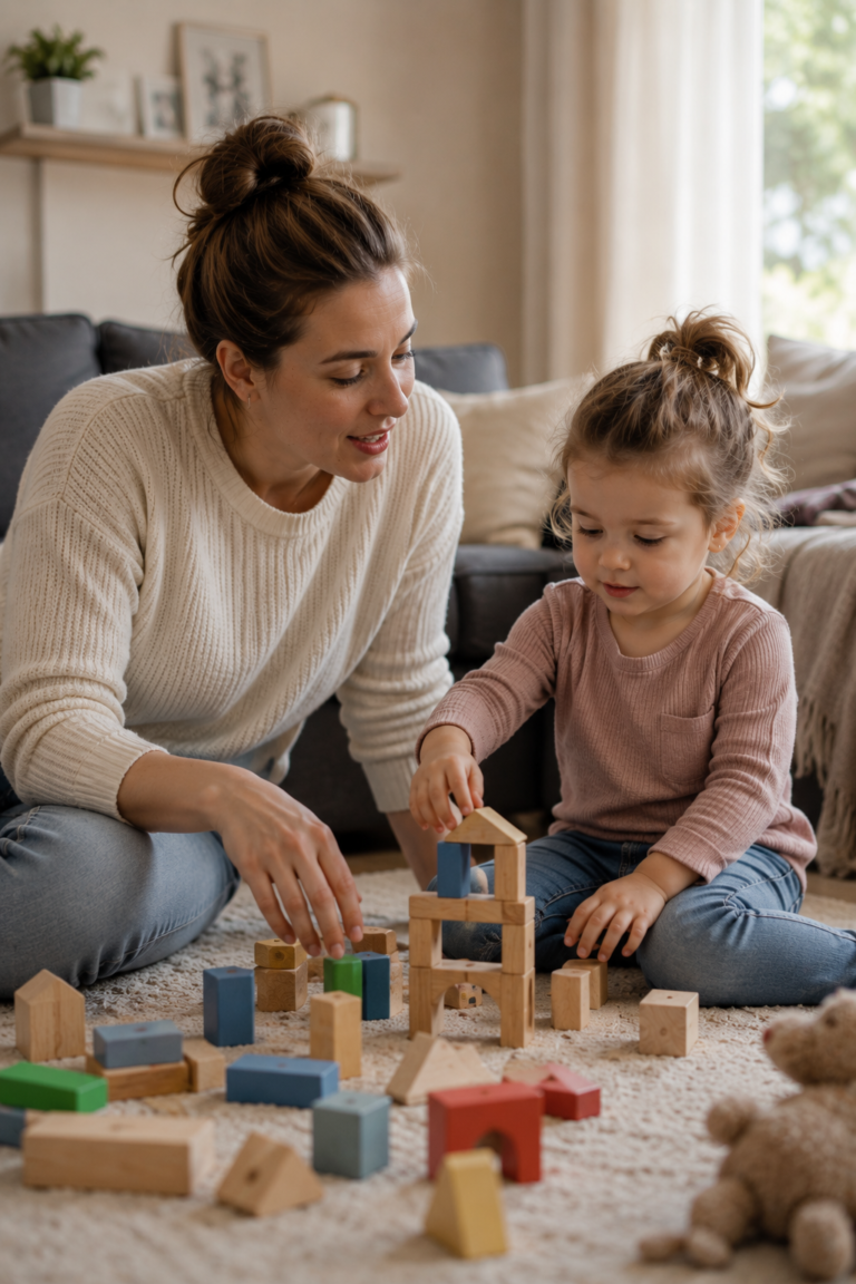 Parent modeling language during toddler play using parallel talk examples