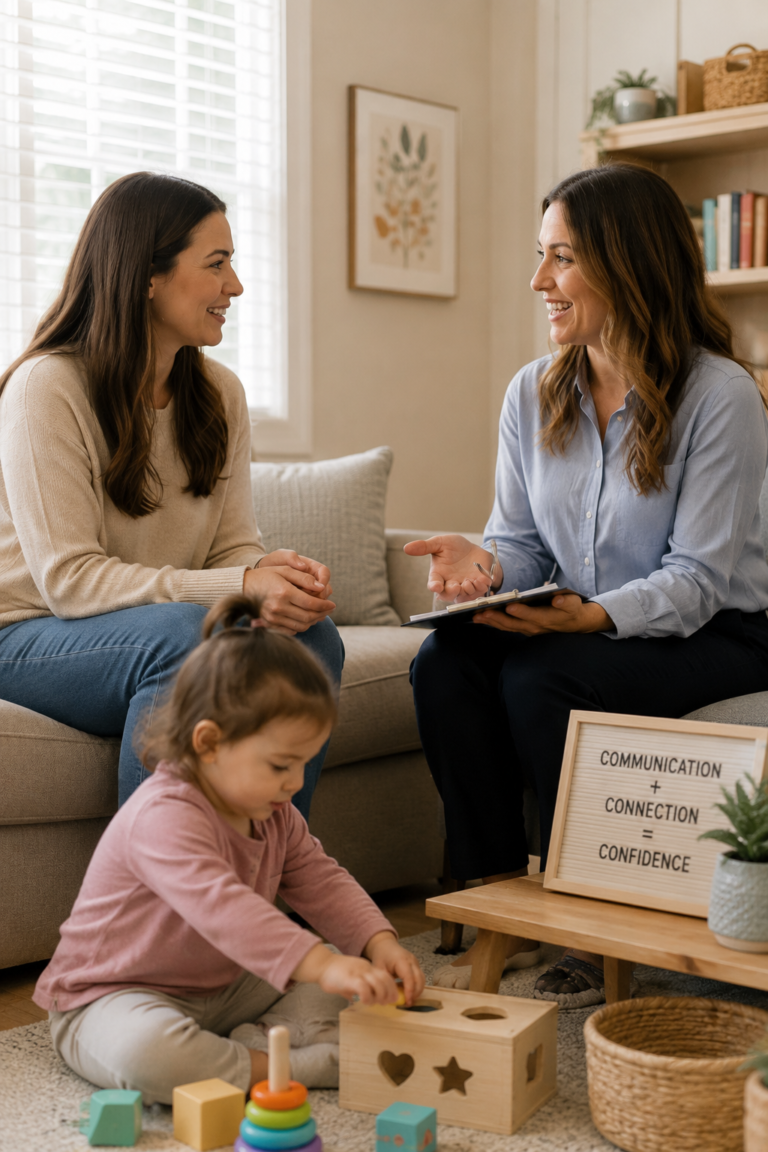 parent and speech therapist discussion