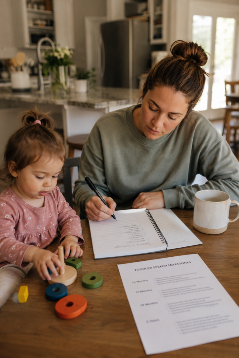 parent taking notes about child speech