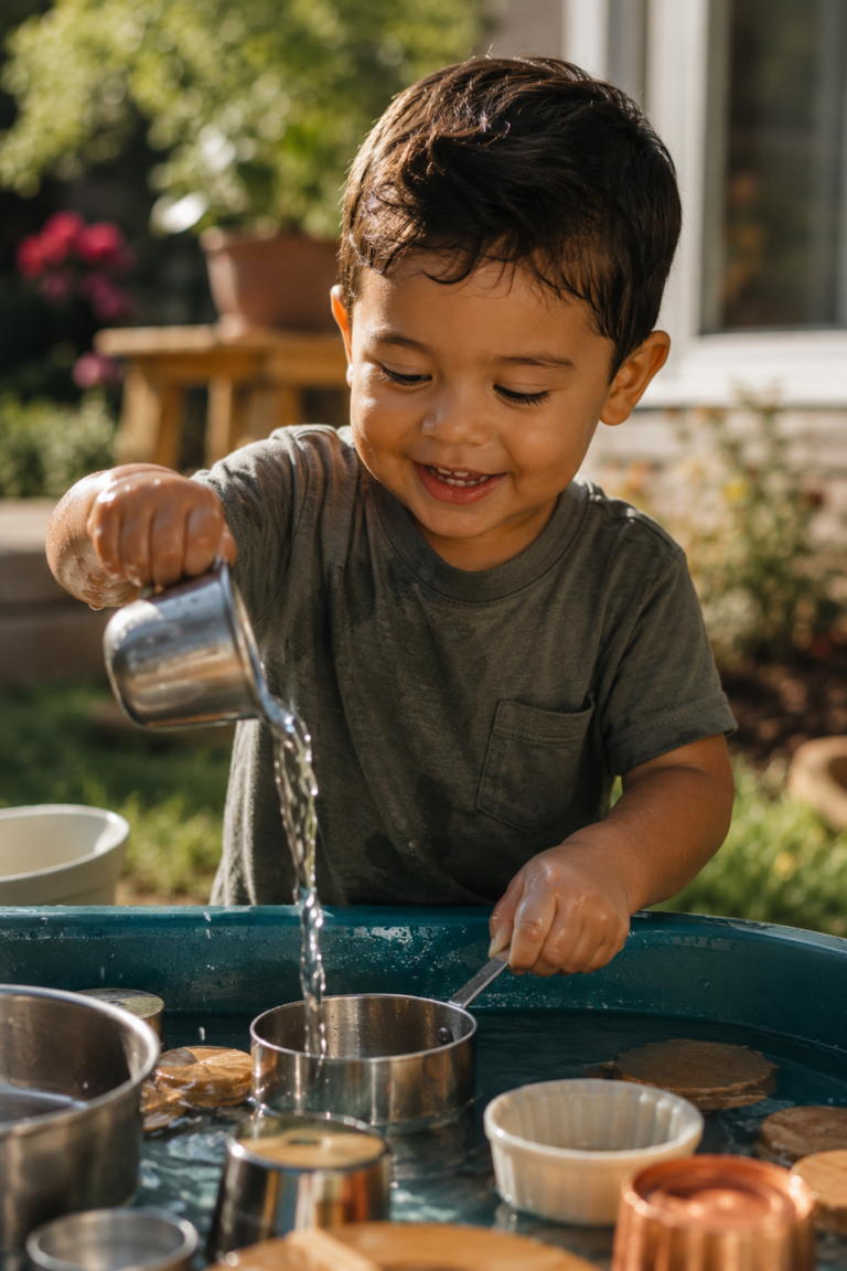 toddler exploring sensory play with water and cups outdoorstoddler exploring sensory play with water and cups outdoorssensory play for late talkers