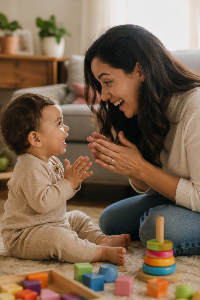 Toddler communicating with parent during interactive play