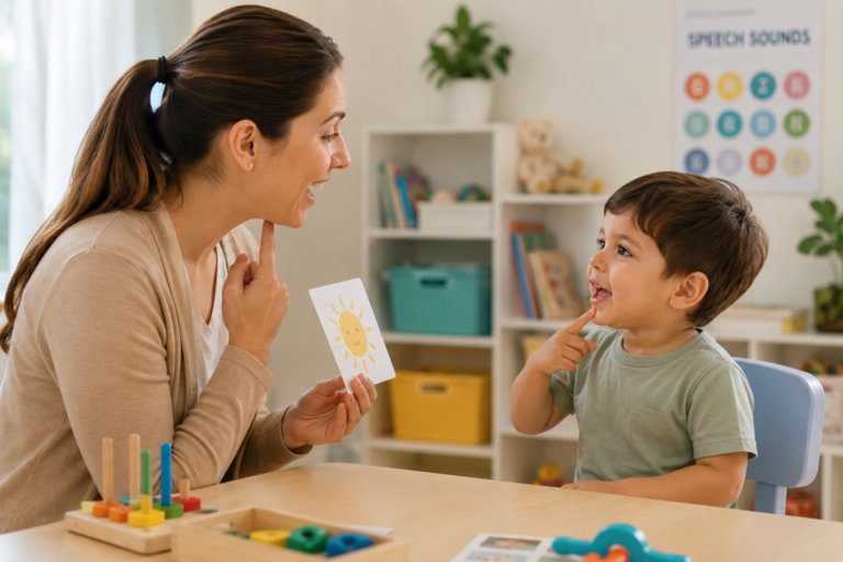 Speech-language pathologist supporting child communication development