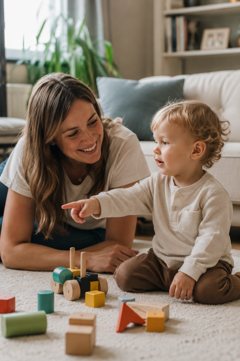 Toddler using gestures and play while building early language skillsdevelopment