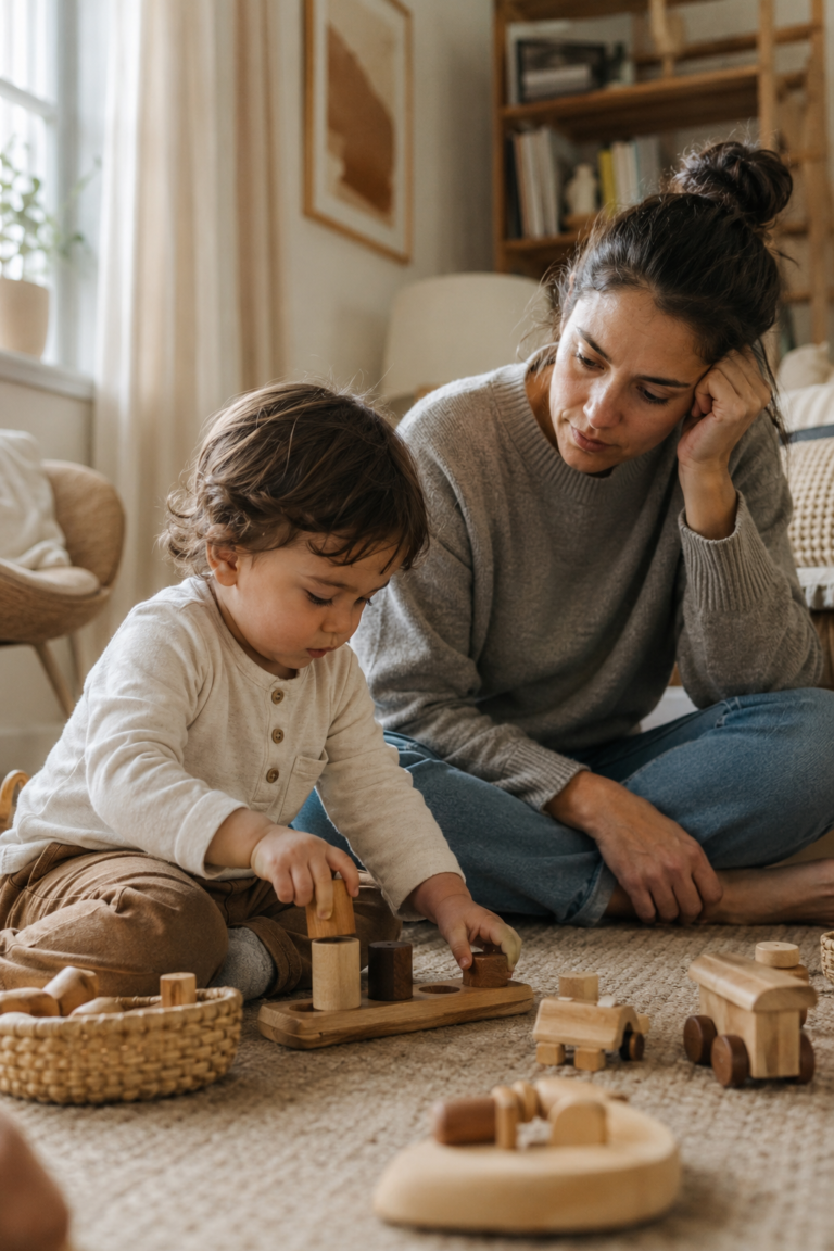 Parent noticing signs of toddler speech delay during playtime