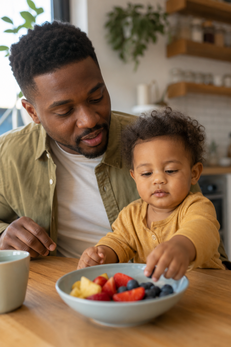 Parent using everyday routines to help a child with speech delay at home