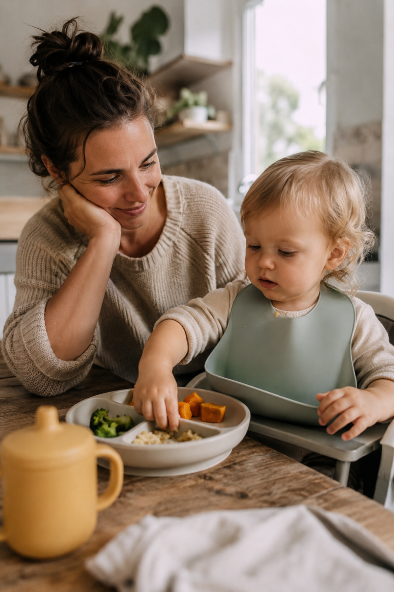 Parent noticing signs of feeding problems in a baby or toddler